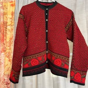 Vintage Button Up Women’s Size Medium Dale of Norway Red and Black Cardigan